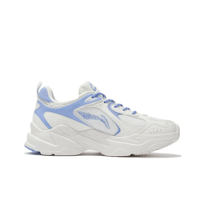 LiNing Cushioning Anti Slip And Wear Resistant Low Top Running Shoes Women's White Blue-1