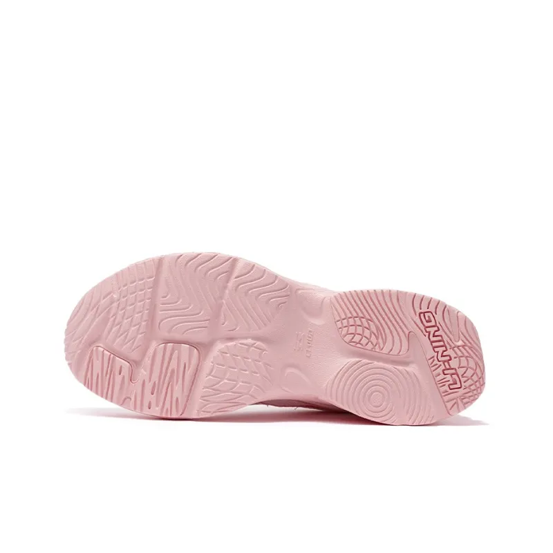 LiNing Cushioned Slip Resistant Abrasion Resistant Breathable Low Top Casual Running Shoes Women's White Pink-4