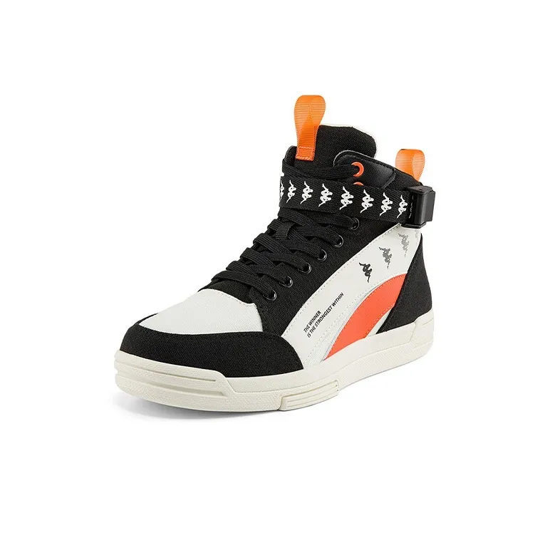 Kappa Coverage Anti-Slip And Wear-Resistant High-Top Skateboard Shoes Unisex Black White Orange-2