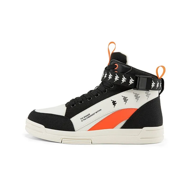 Kappa Coverage Anti-Slip And Wear-Resistant High-Top Skateboard Shoes Unisex Black White Orange-0