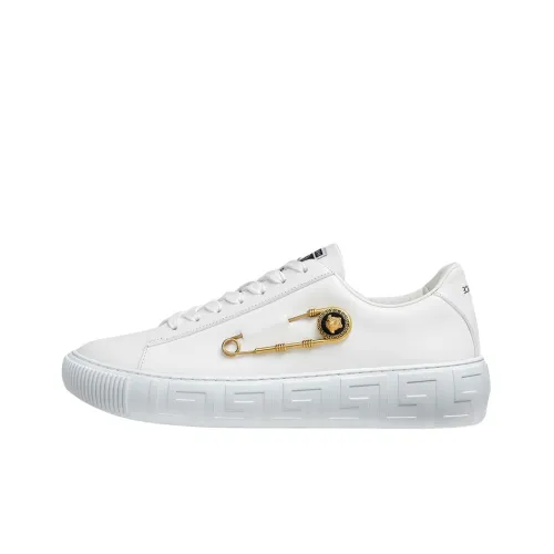 VERSACE Safety Pin Sneakers White Gold