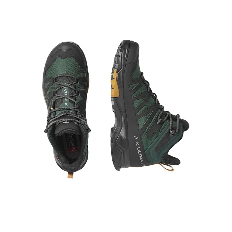 SALOMON X Ultra 4 Wear-Resistant Mid-Top Hiking Trekking Shoes Men's Black Green-2