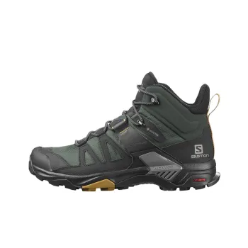 SALOMON X Ultra 4 Wear-Resistant Mid-Top Hiking Trekking Shoes Men's Black Green
