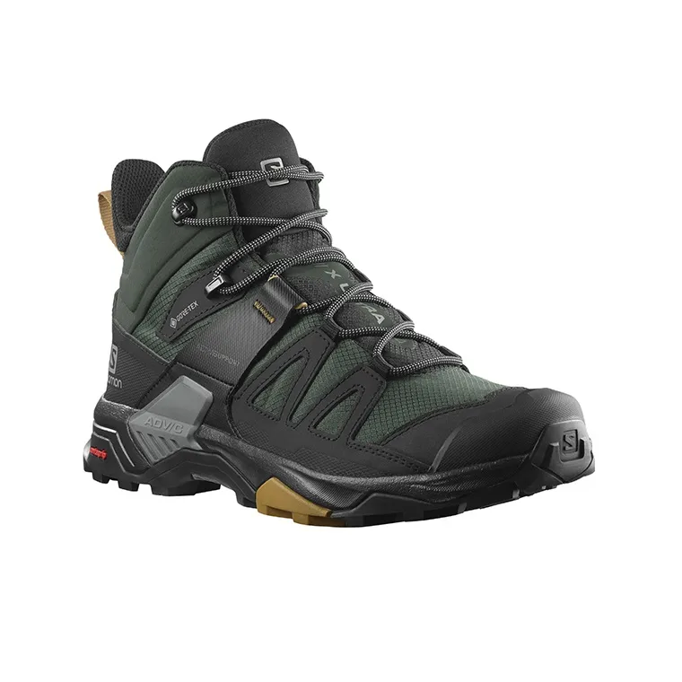 SALOMON X Ultra 4 Wear-Resistant Mid-Top Hiking Trekking Shoes Men's Black Green-1
