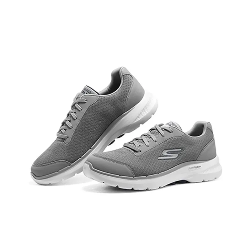 Skechers Go Walk 6 Cushioning Anti Slip Wear Resistant Breathability Low Top Casual Shoes Men's Gray-2