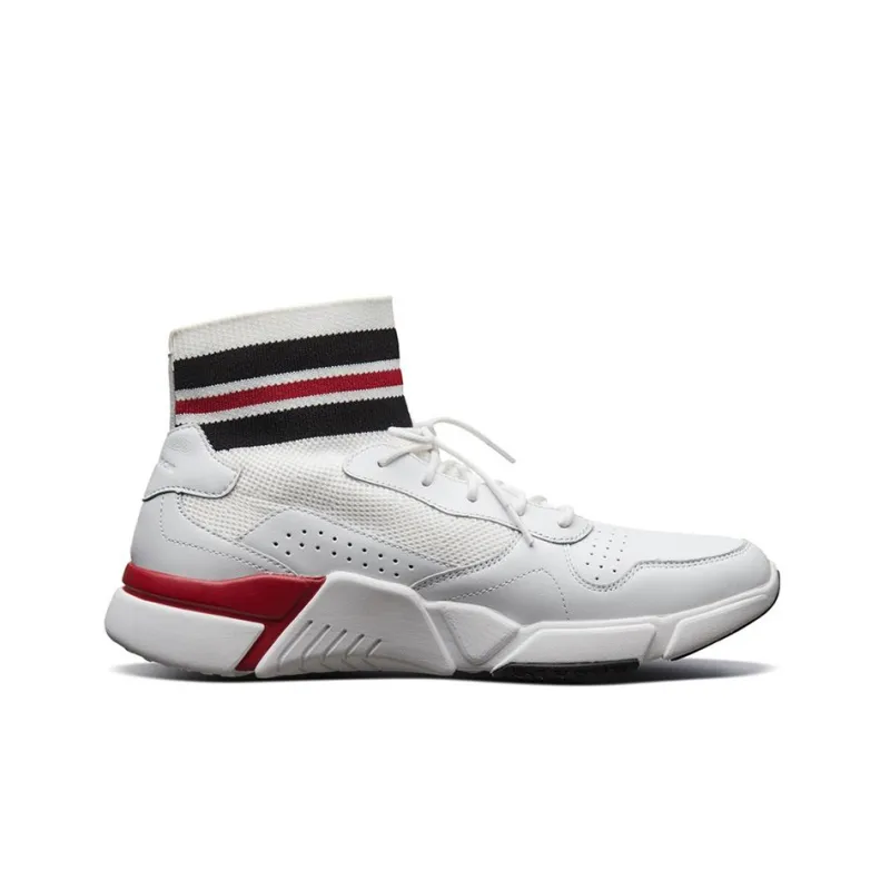 Skechers Block Cushioning Anti Slip And Wear Resistant High Top Casual Shoes Men's White Red-1