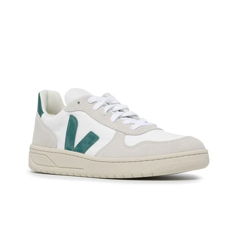 VEJA V 10 B Mesh Lace Up Sneakers 'White Beige Green'-2