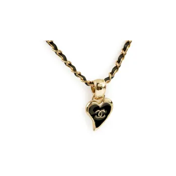 CHANEL Laces Necklaces Women's Black Gold