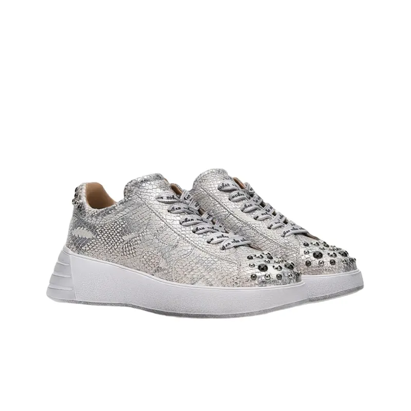 HOGAN Rebel Casual Shoes Women's Low-Top Silvery White-2