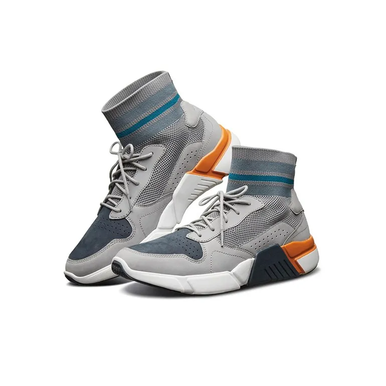 Skechers Block Cushioning Anti Slip And Wear Resistant High Top Casual Shoes Men's Gray White-2