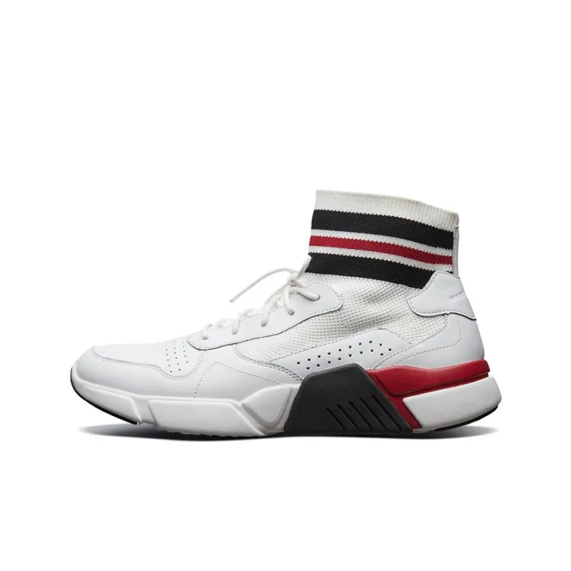 Skechers Block Cushioning Anti Slip And Wear Resistant High Top Casual Shoes Men's White Red-0