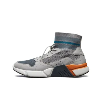 Skechers Block Cushioning Anti Slip And Wear Resistant High Top Casual Shoes Men's Gray White