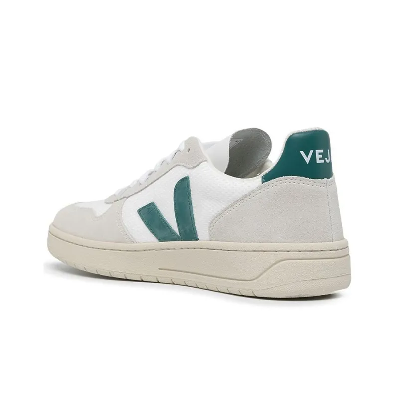 VEJA V 10 B Mesh Lace Up Sneakers 'White Beige Green'-3