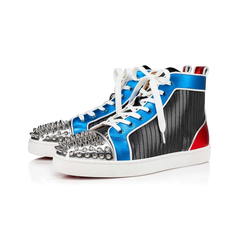 CL Lou Spikes Orlato High Top Stylish Skateboarding Shoes Men's Black Blue-1