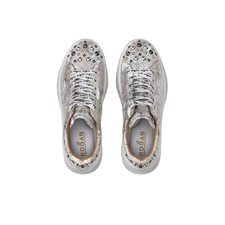 HOGAN Rebel Casual Shoes Women's Low-Top Silvery White-3