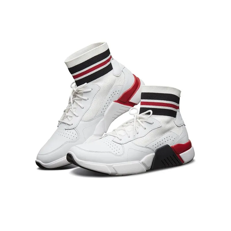 Skechers Block Cushioning Anti Slip And Wear Resistant High Top Casual Shoes Men's White Red-2
