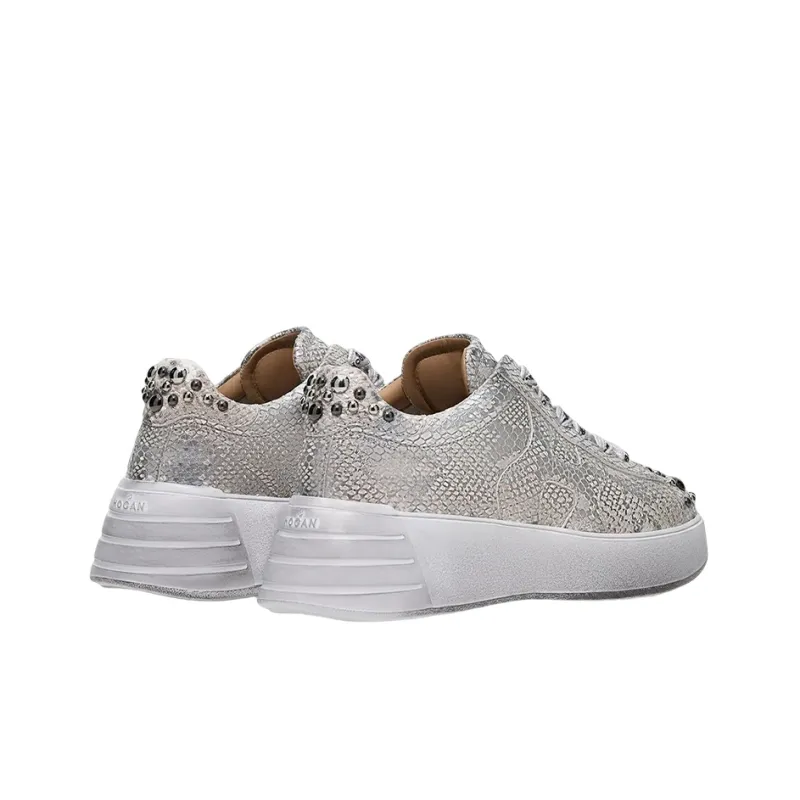 HOGAN Rebel Casual Shoes Women's Low-Top Silvery White-4