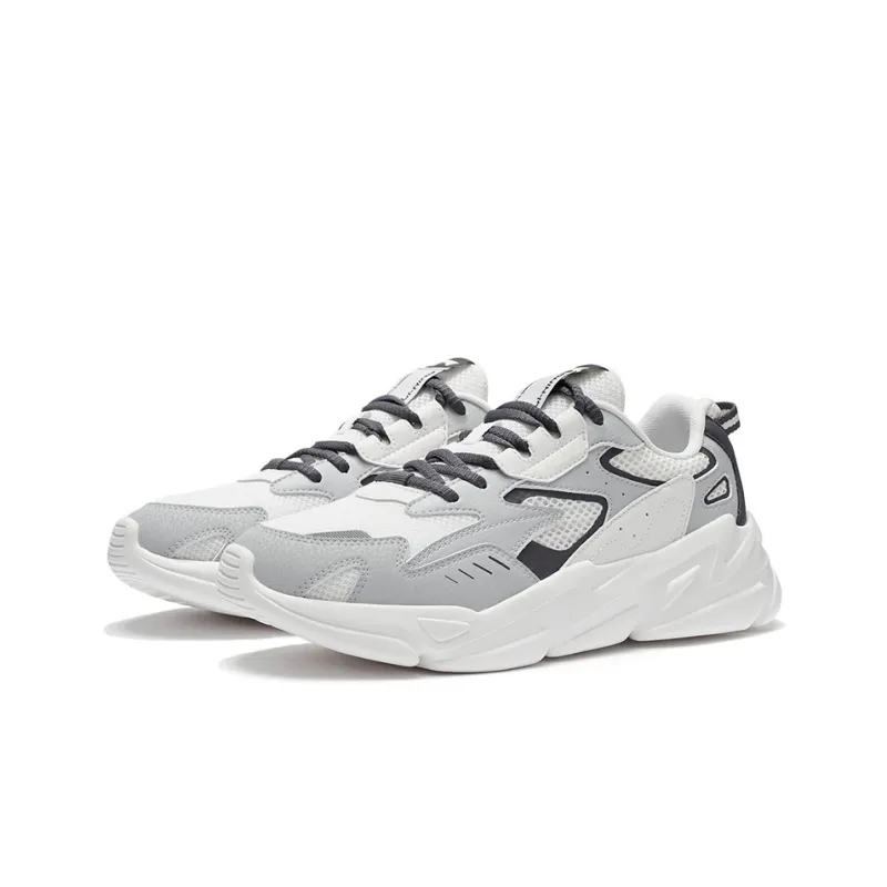 LiNing Cushioning Anti-Slip And Wear-Resistant Low-Top Casual Shoes Men's Gray White-2