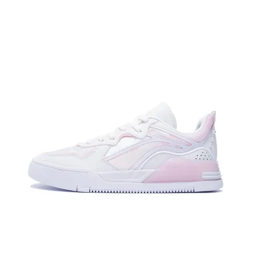 LINING Wave Skateboard Shoes Women's Low-Top Standard White/New Weak Pink