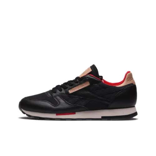 Reebok Classic Leather Running Shoes Men Low-Top Black/Red/Beige