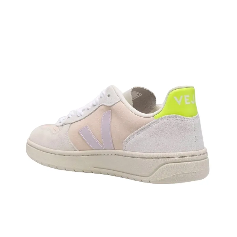 VEJA V 10 Low Top Sneakers 'Beige Light Purple Neon Yellow' Women's-3