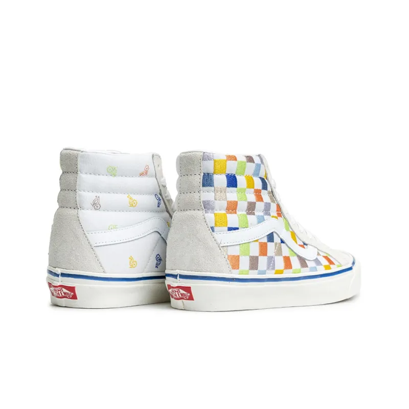 Vans SK8 HI High Top Casual Skate Shoes Unisex Beige Multi Color Grid 'Cream'-3