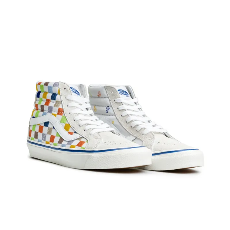 Vans SK8 HI High Top Casual Skate Shoes Unisex Beige Multi Color Grid 'Cream'-2