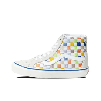 Vans SK8 HI High Top Casual Skate Shoes Unisex Beige Multi Color Grid 'Cream'