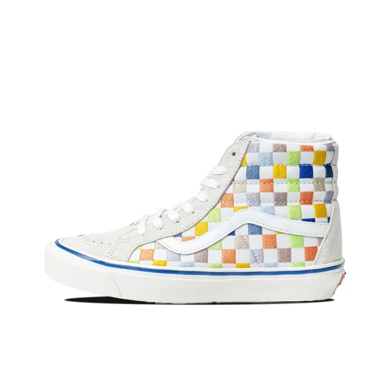 Vans SK8 HI High Top Casual Skate Shoes Unisex Beige Multi Color Grid 'Cream'-0