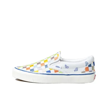 Vans Slip on Low Tops Casual Skateboarding Shoes Unisex White Blue Multi Color 'White Yellow Blue'
