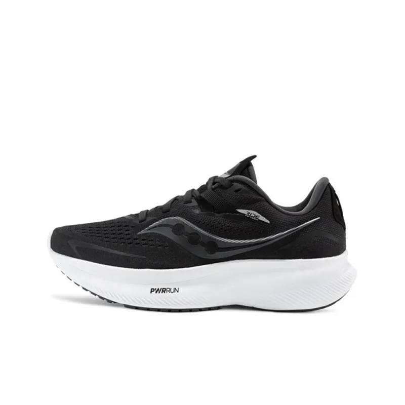 Saucony Ride 15 Cushioned Anti Slip Wear Resistant Breathable Lightweight Low Top Running Shoes Women's Black White-0