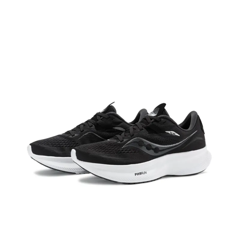 Saucony Ride 15 Cushioned Anti Slip Wear Resistant Breathable Lightweight Low Top Running Shoes Women's Black White-2