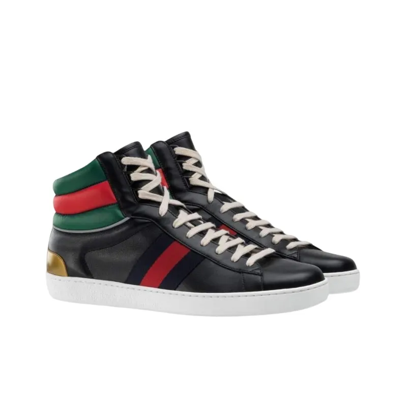 GUCCI ACE High Top Stylish Skateboarding Shoes Men's Black Blue Red-1