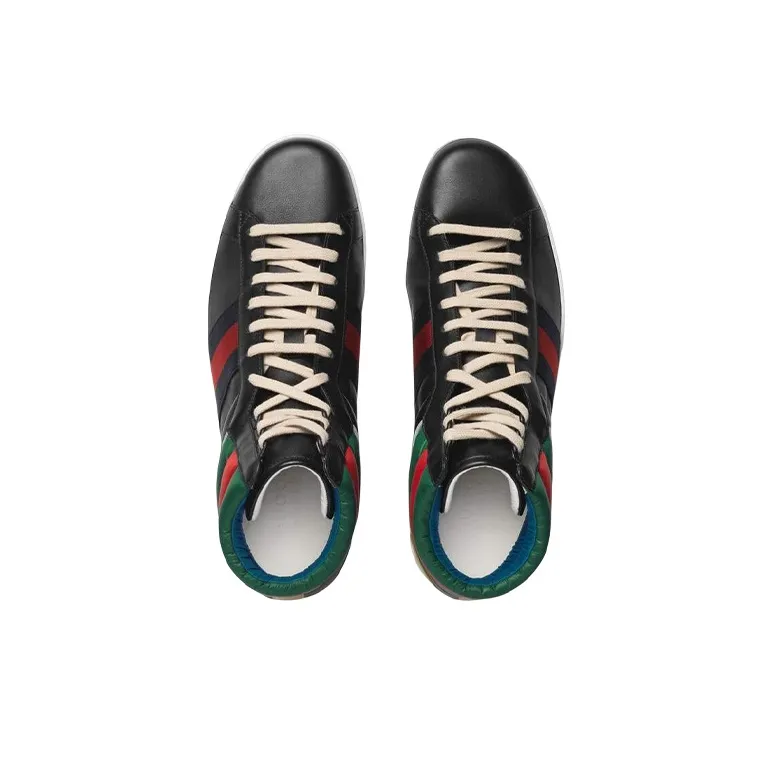 GUCCI ACE High Top Stylish Skateboarding Shoes Men's Black Blue Red-2