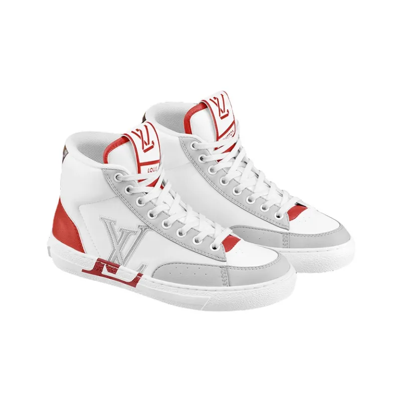LOUIS VUITTON Charlie High Top Stylish Skateboarding Shoes Women's White Red-2