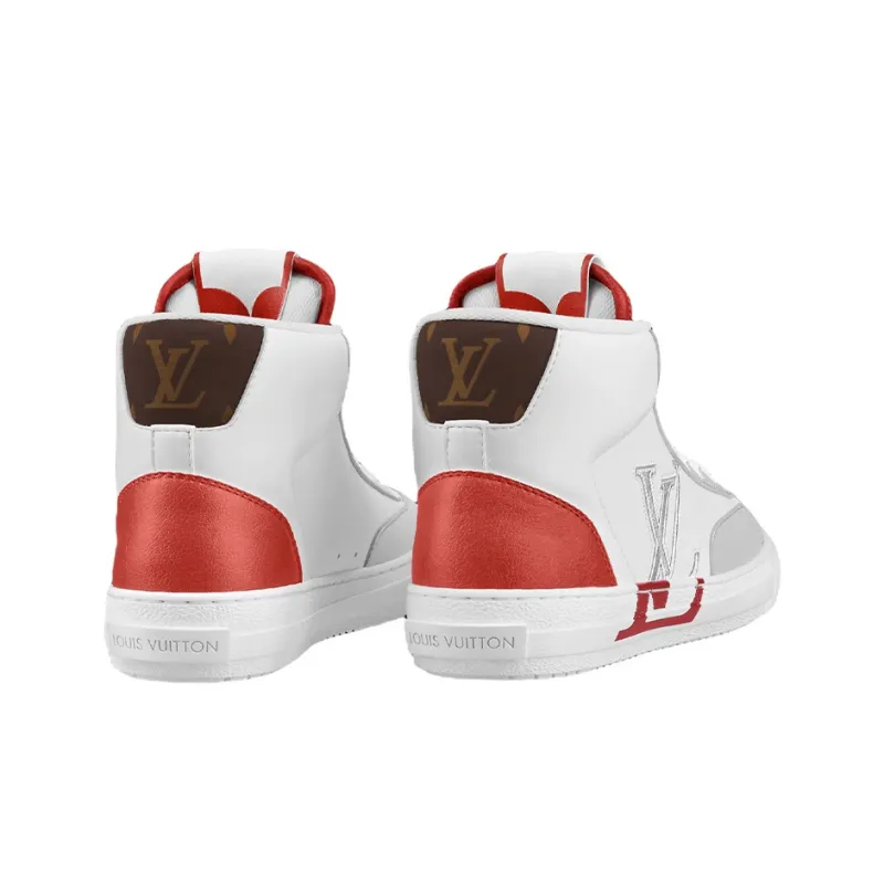 LOUIS VUITTON Charlie High Top Stylish Skateboarding Shoes Women's White Red-3