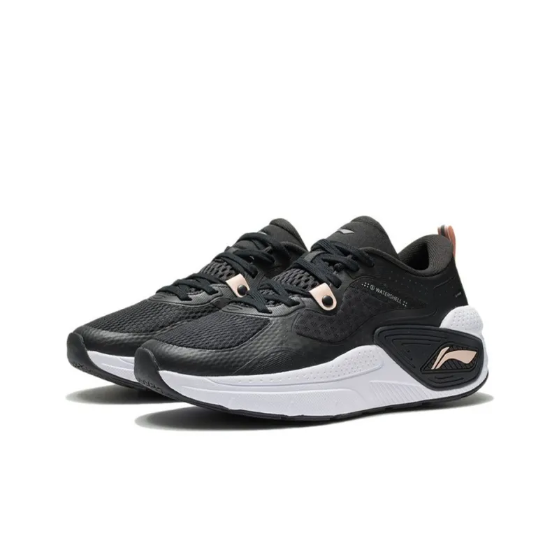 LiNing Cushioned Anti Slip Wear Resistant And Water Resistant Low Top Casual Shoes Women's Black Pink-2