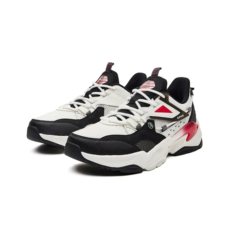 Erke Tiger Vision Cushioning Anti Slip Wear Resistant Breathability Low Top Sports Casual Shoes Men's White Black Red-1