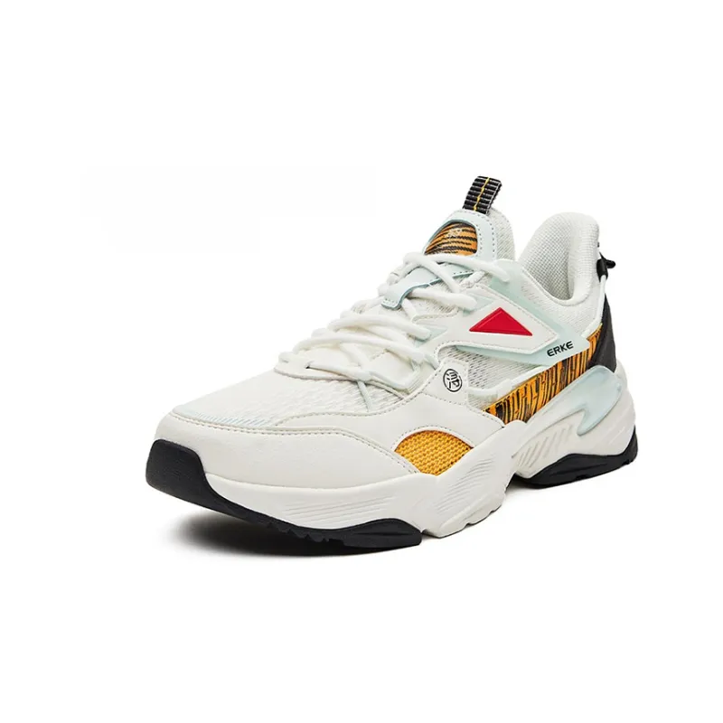 Erke Tiger Vision Cushioned Slip Resistant Low Top Sports Casual Shoes Men's White Yellow-1