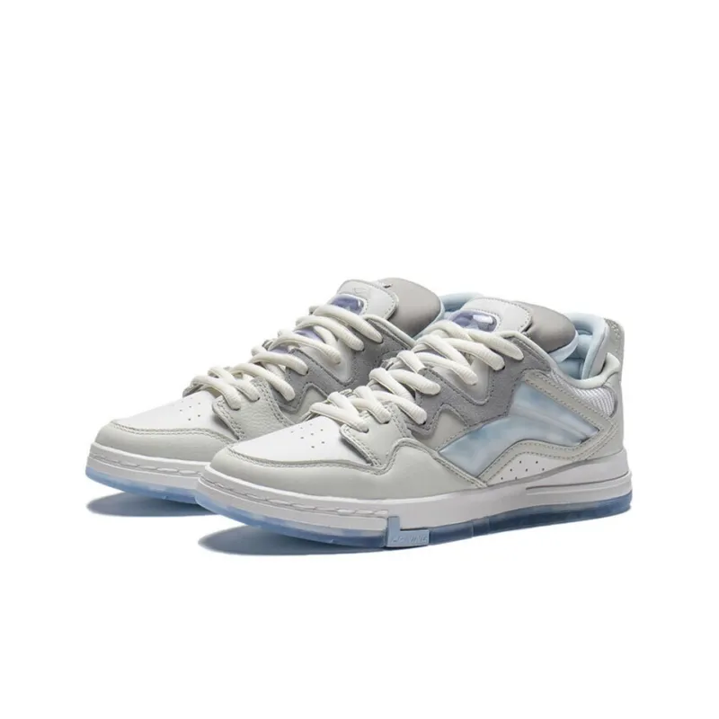 LiNing Pro Abrasion Resistant Breathable Low Top Skateboard Shoes Women's Frost White-2