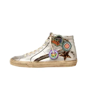 Golden Goose Slide Stylish Skateboarding Shoes Men's Silver Vintage Version