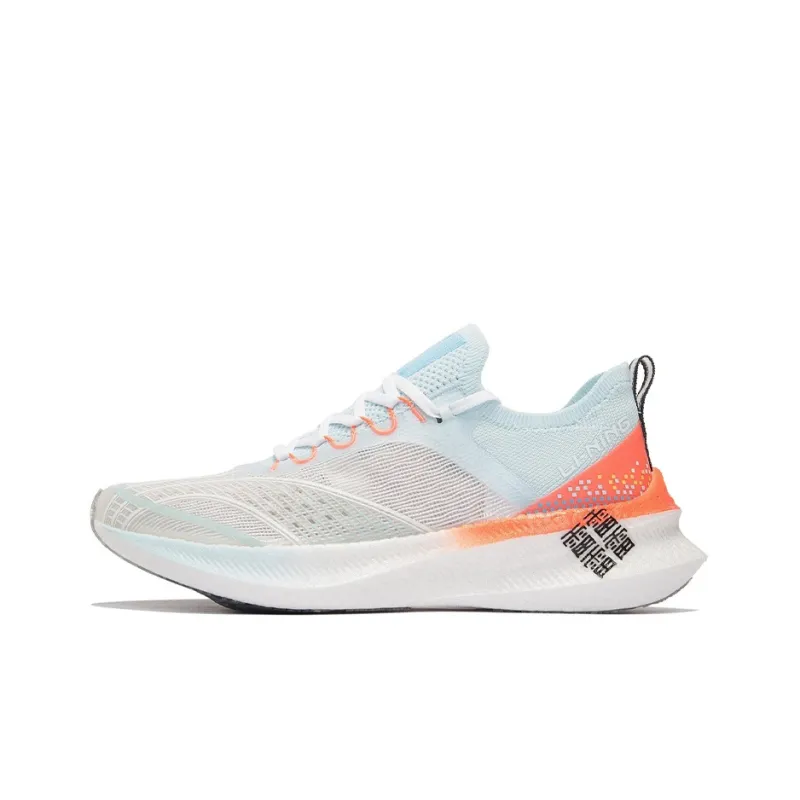 LiNing Feidian Challenger Abrasion Resistant Rebound Low Top Running Shoes Women's White Blue Orange-0