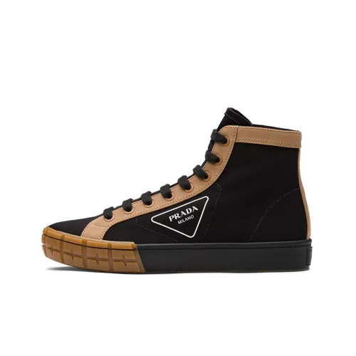 PRADA WHEEL Canvas Shoes Men High-Top Brown Black