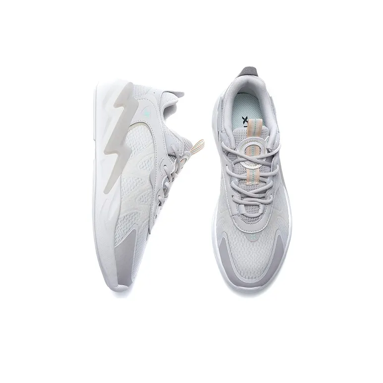 XTEP Lightning Casual Shoes Women's Low Top Light Heather Gray/Sail White-3