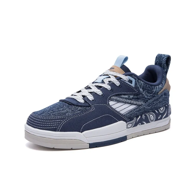 XTEP Slip Resistant Lightweight Breathable Low Top Skateboard Shoes Men's Blue White Brown-2