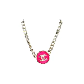 CHANEL Pink Necklaces Women's Gold/Pink