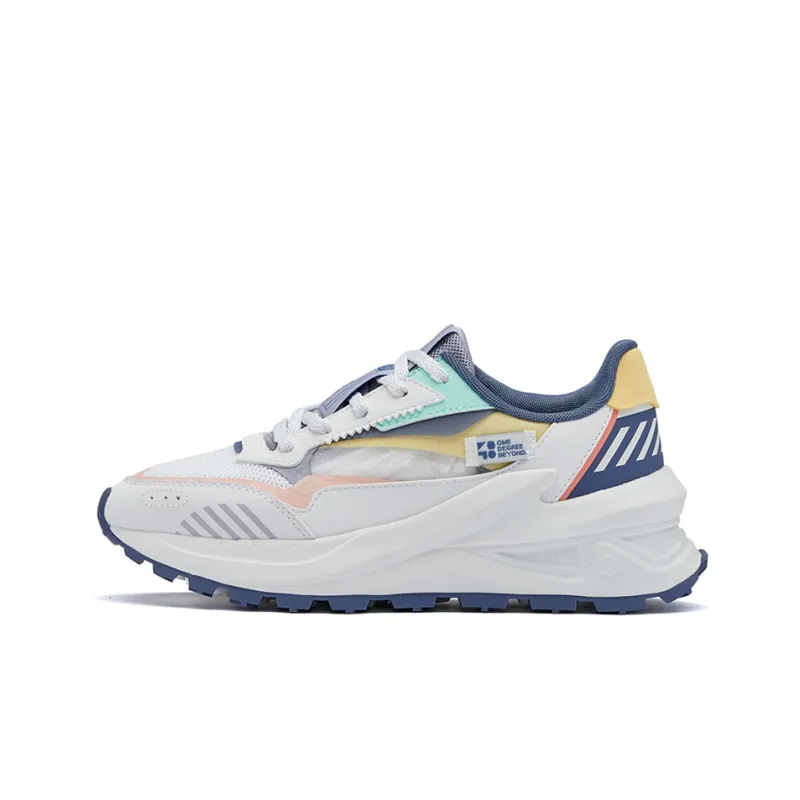 361° Long Wind Casual Shoes Women's Low Top Knit White/Butter/Navy Blue-0