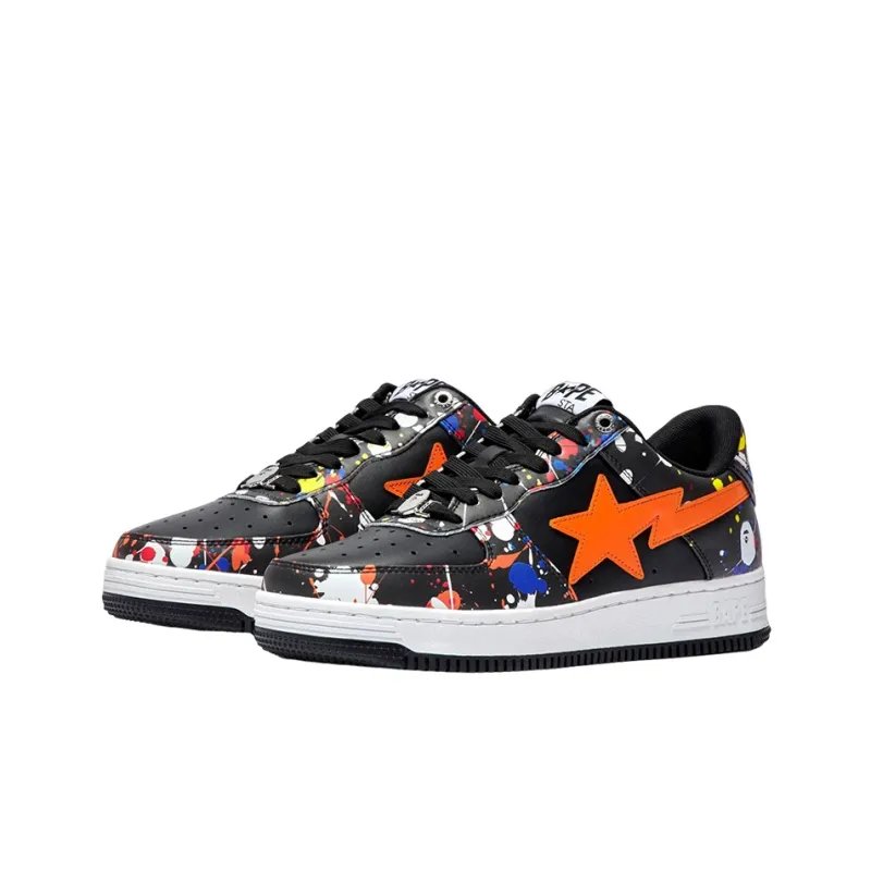 A BATHING APE STA Stylish Skateboarding Shoes Men's Black Orange-1