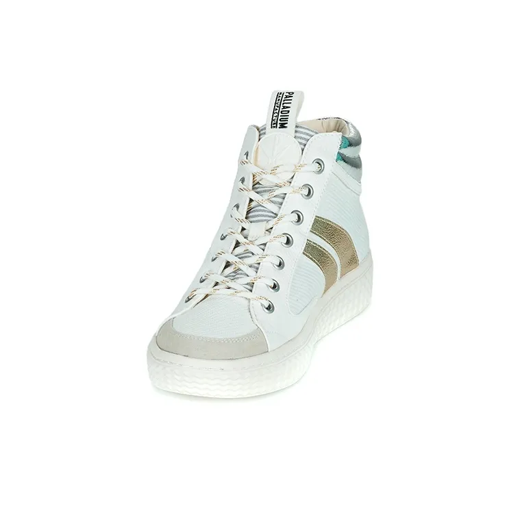 Palladium Skateboard Shoes Women's High-Top White/Gold-2