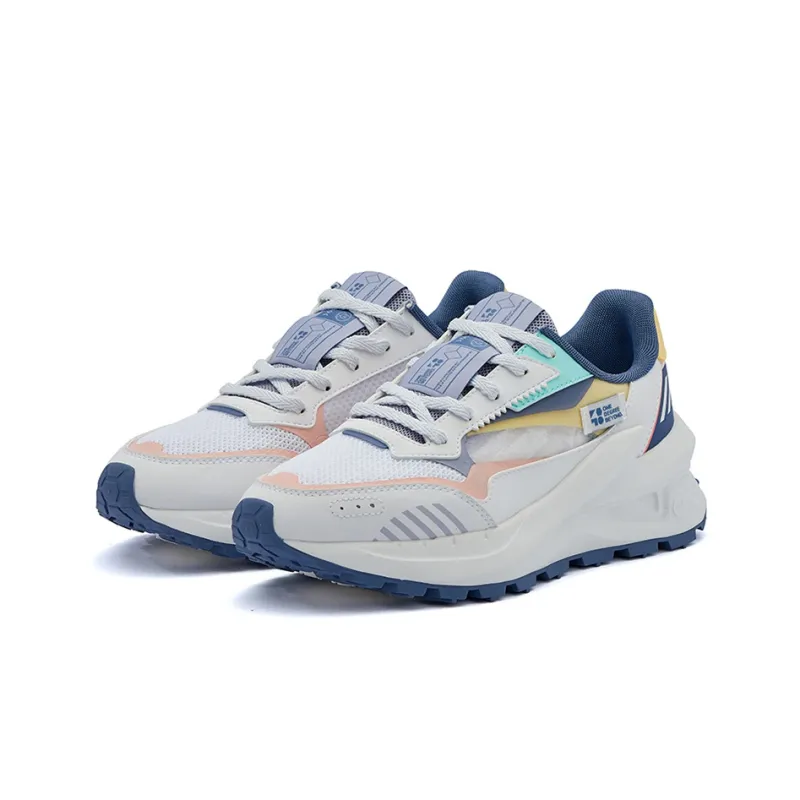 361° Long Wind Casual Shoes Women's Low Top Knit White/Butter/Navy Blue-2